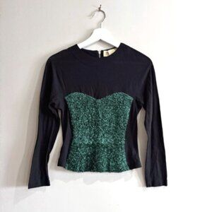 Toga Archives Black Green Textured Top Japanese Designer Avant-Garde, Size 1(XS)